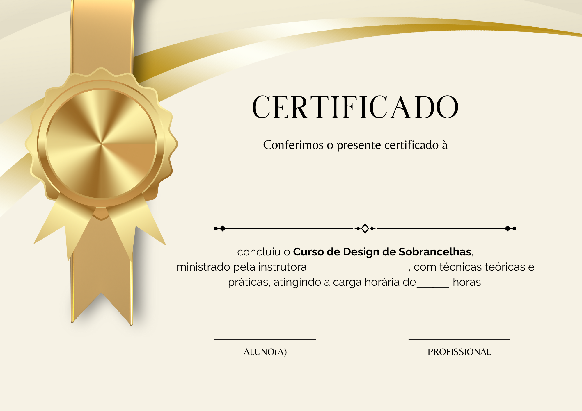 Modelo do Certificado de Conclusão do Curso de Design Estratégico de Sobrancelhas
